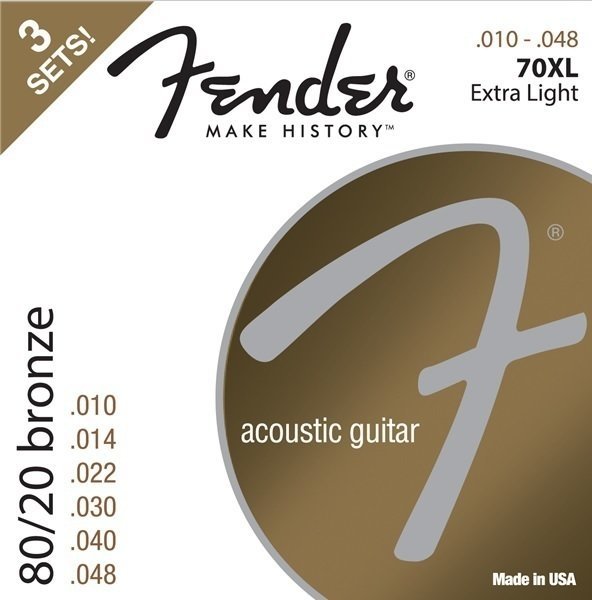 Corde Chitarra Acustica Fender 70XL Acoustic 80/20 Bronze 10-48 3 Pack