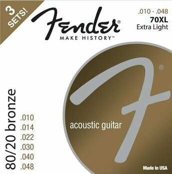 Struny pre akustickú gitaru Fender 70XL Acoustic 80/20 Bronze 10-48 3 Pack - 1