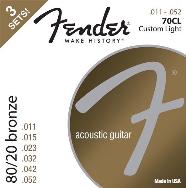 Guitar strings Fender 70CL Acoustic 80/20 Bronze 11-52 3 Pack