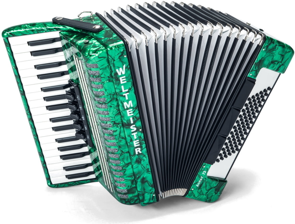Piano accordion
 Weltmeister Achat 72 34/72/III/5/3 Green Piano accordion
