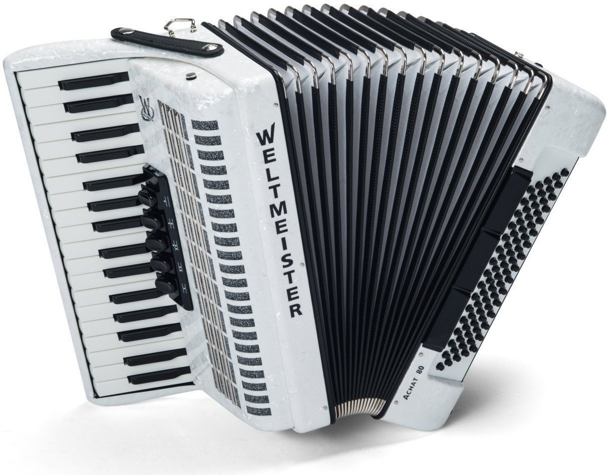 Piano accordion
 Weltmeister Achat 34/72/III/5/3 White Piano accordion
