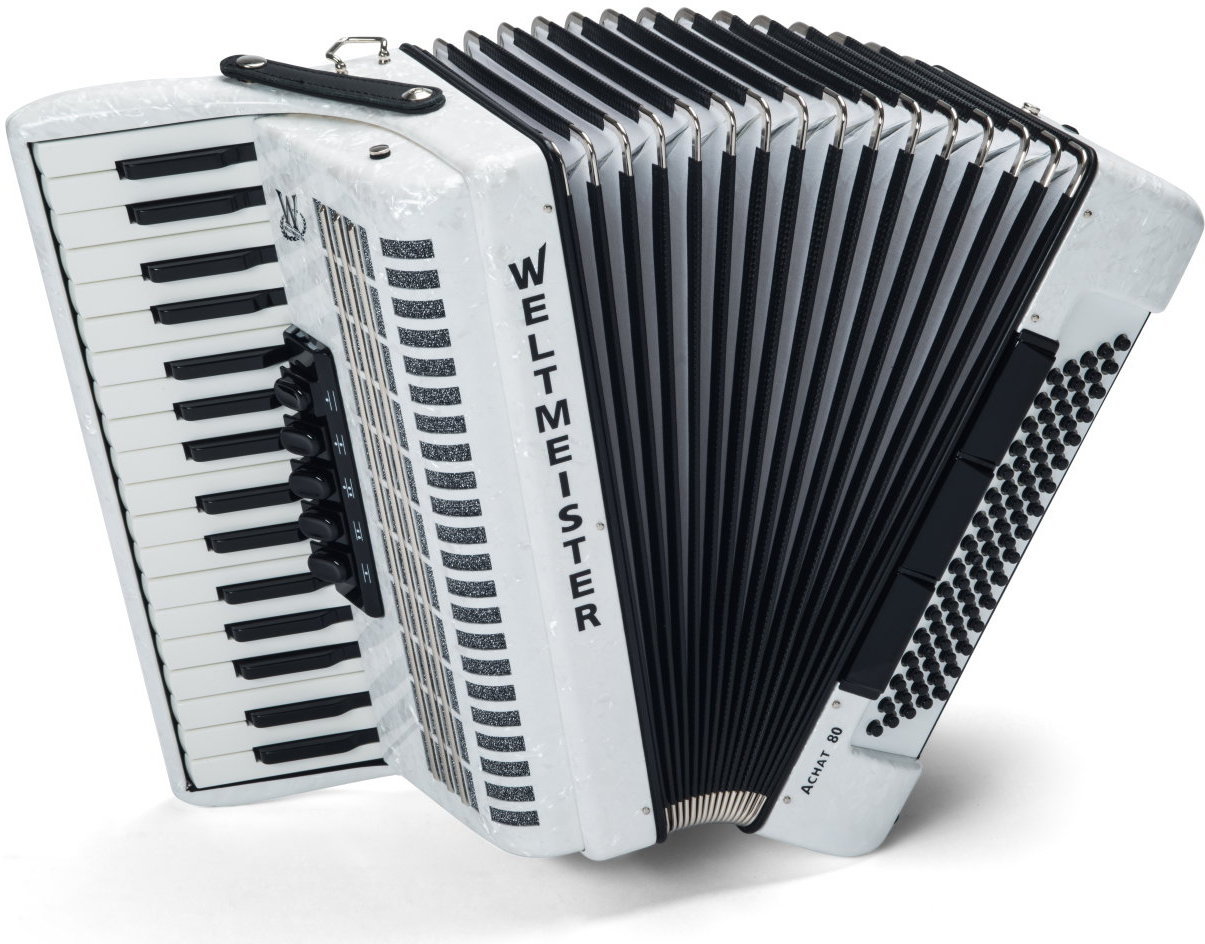 Piano accordion
 Weltmeister Achat 80 34/80/III/5/3 White Piano accordion

