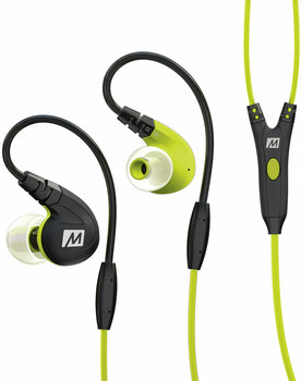 En la oreja los auriculares MEE audio M7P Secure-Fit Sports In-Ear Headphones with Mic Green - 1