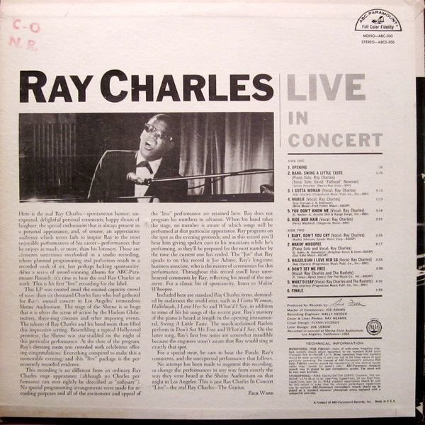 Disque vinyle Ray Charles - Live In Concert (LP)