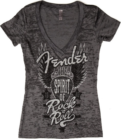 Ing Fender V-Neck Burnout Spirit of Rock N Roll Ladies T-Shirt Gray XL