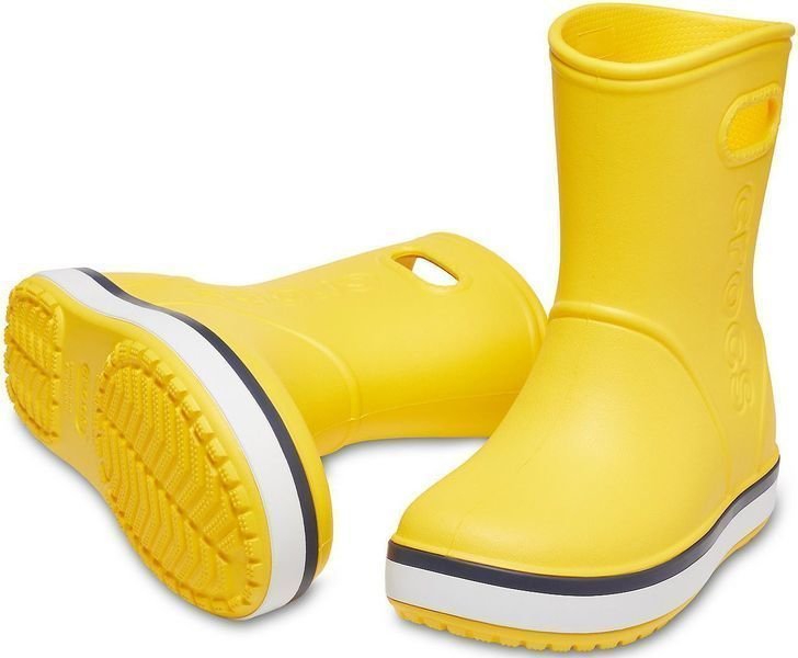 Kids Sailing Shoes Crocs Kids' Crocband Rain Boot Yellow/Navy 22-23