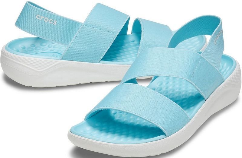 Womens Sailing Shoes Crocs Women's LiteRide Stretch Sandal Ice Blue/Almost White 37-38