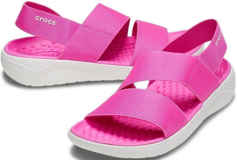 Womens Sailing Shoes Crocs Women's LiteRide Stretch Sandal Electric Pink/Almost White 34-35