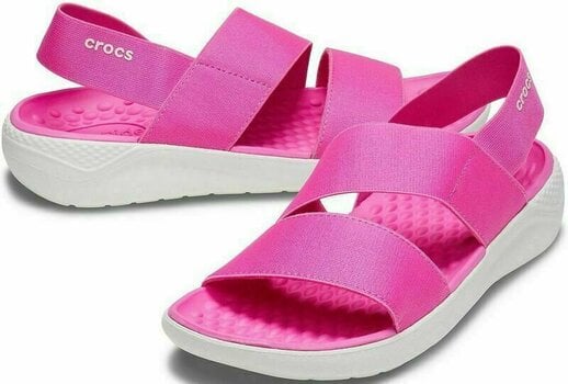 Womens Sailing Shoes Crocs Women's LiteRide Stretch Sandal Electric Pink/Almost White 34-35 - 1