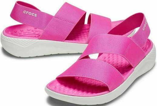 Womens Sailing Shoes Crocs Women's LiteRide Stretch Sandal Electric Pink/Almost White 37-38 - 1