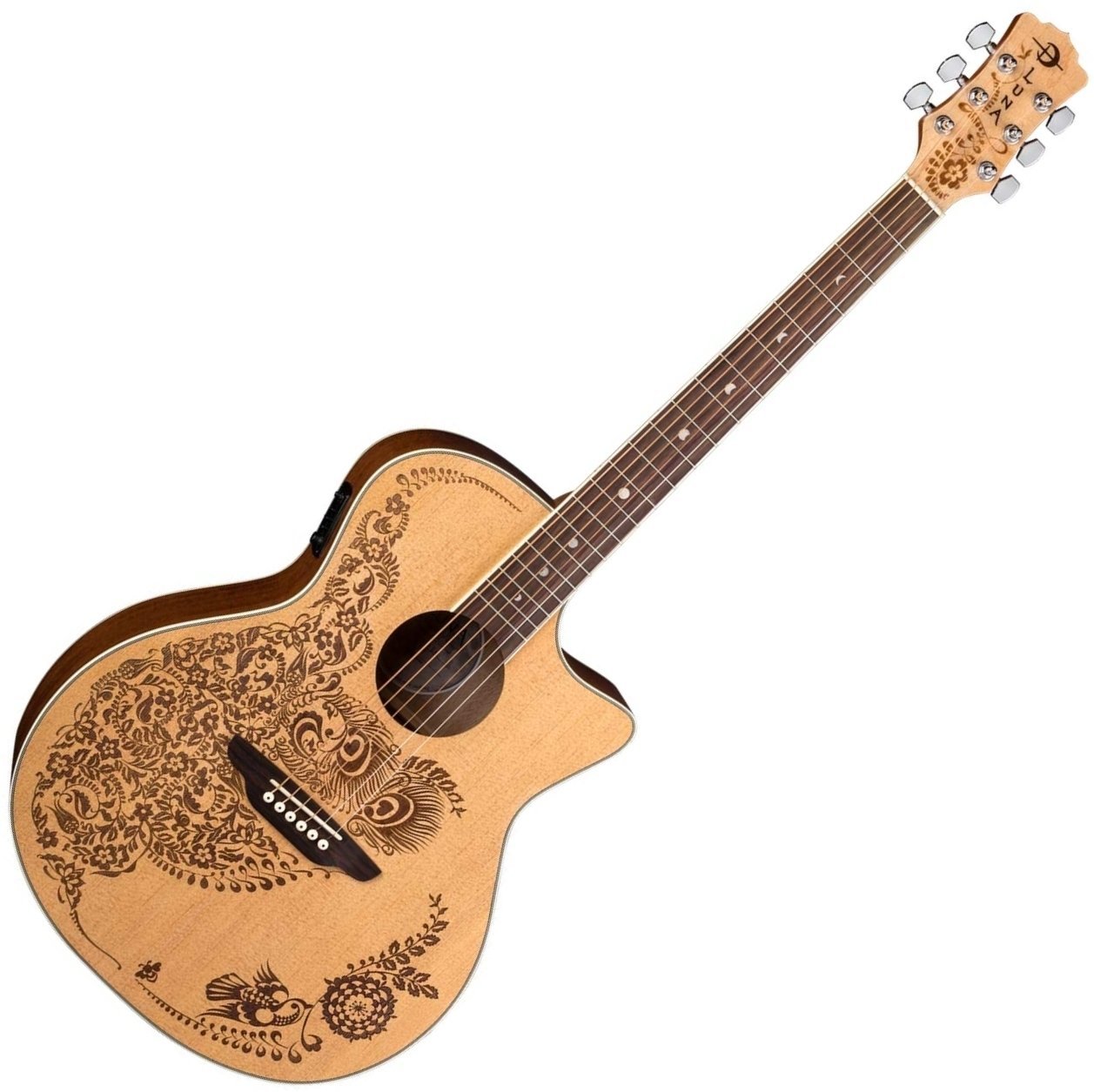 Jumbo elektro-akoestische gitaar Luna Henna Oasis A/E Laser Henna "Oasis" Design