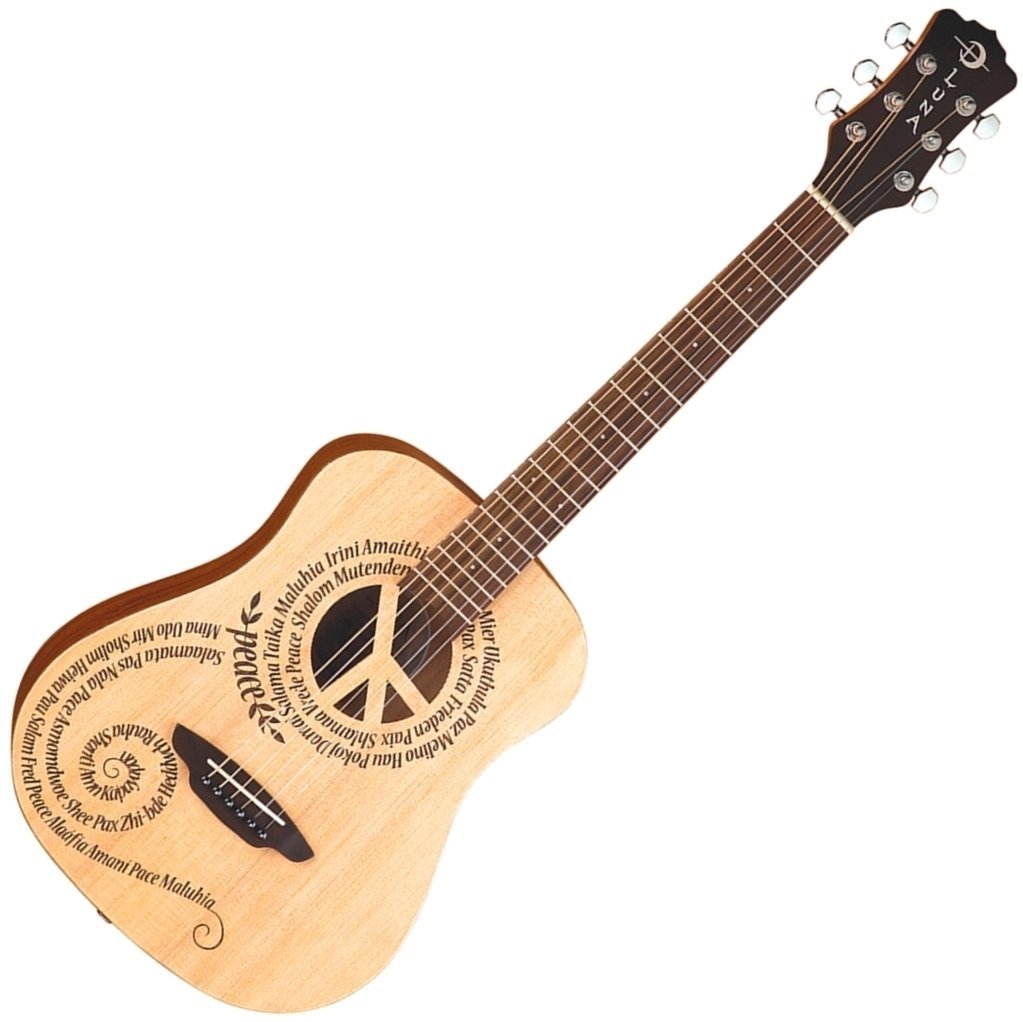 Akoestische gitaar Luna 3/4 Travel Laser etched peace art