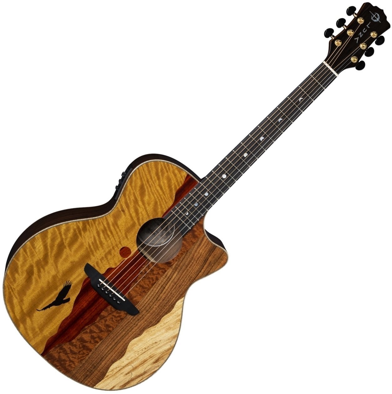 Guitarra electroacustica Luna Vista Eagle Tropical Wood Eagle motif on exotic marquetry