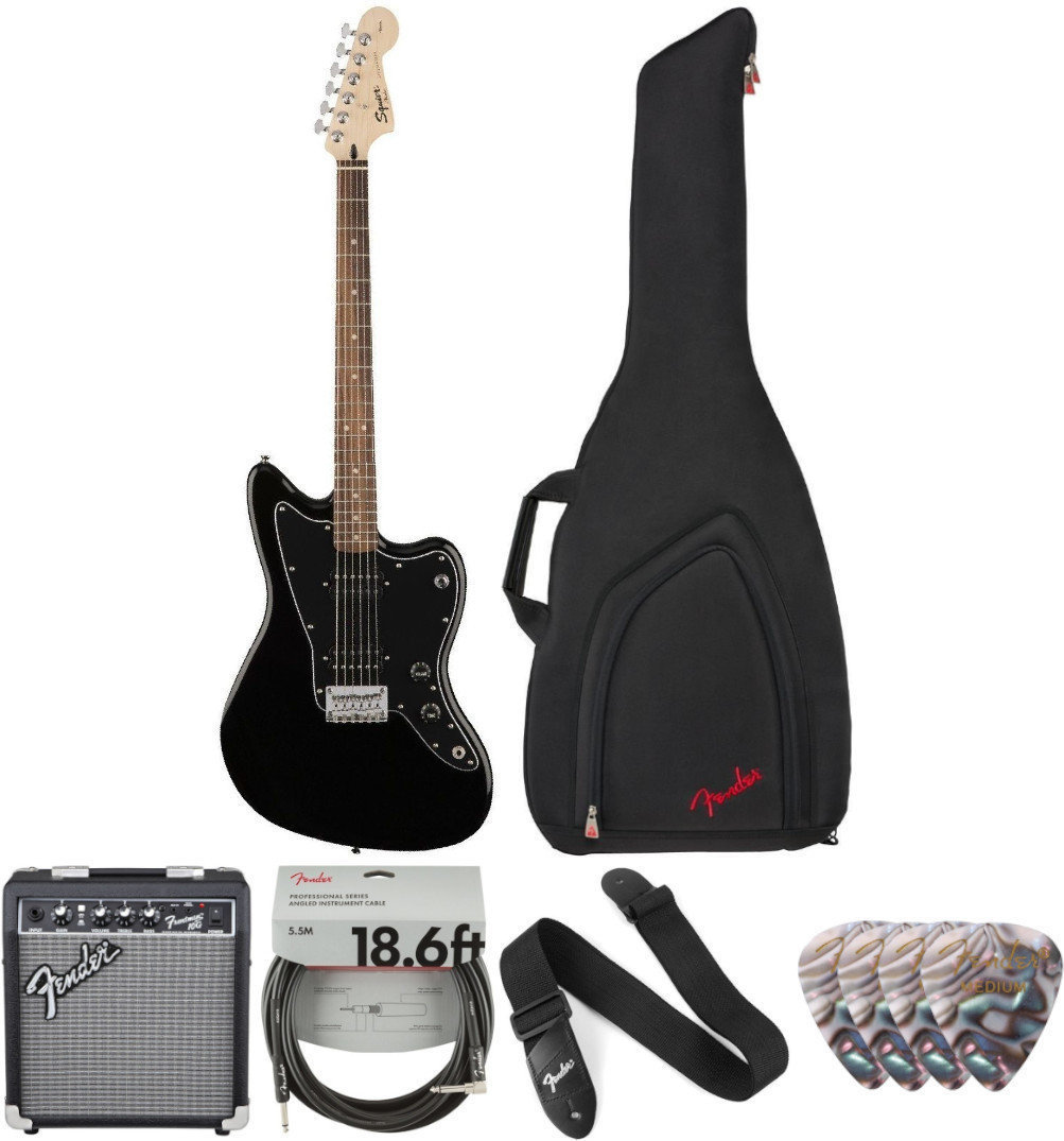 Elektrische gitaar Fender Squier Affinity Series Jazzmaster HH IL Black Deluxe SET Zwart