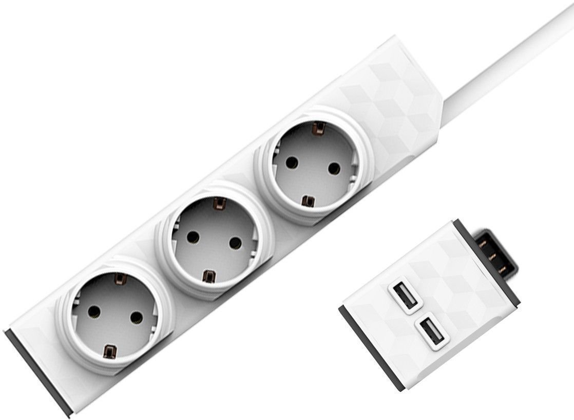 Voedingskabel PowerCube PowerStrip Modular Switch 1,5m cable + USB modul Wit 1,5 m