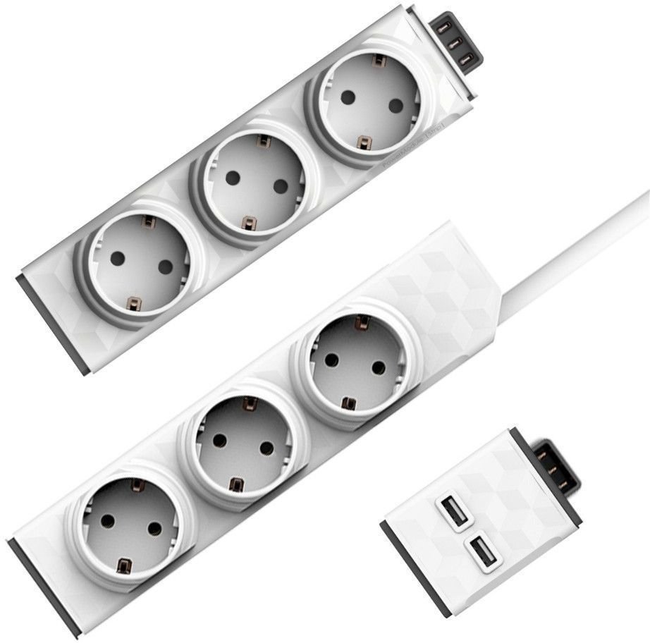 Strömkabel PowerCube PowerStrip Modular Switch 1,5m + modul Strip + 1x USB modul Vit 1,5 m
