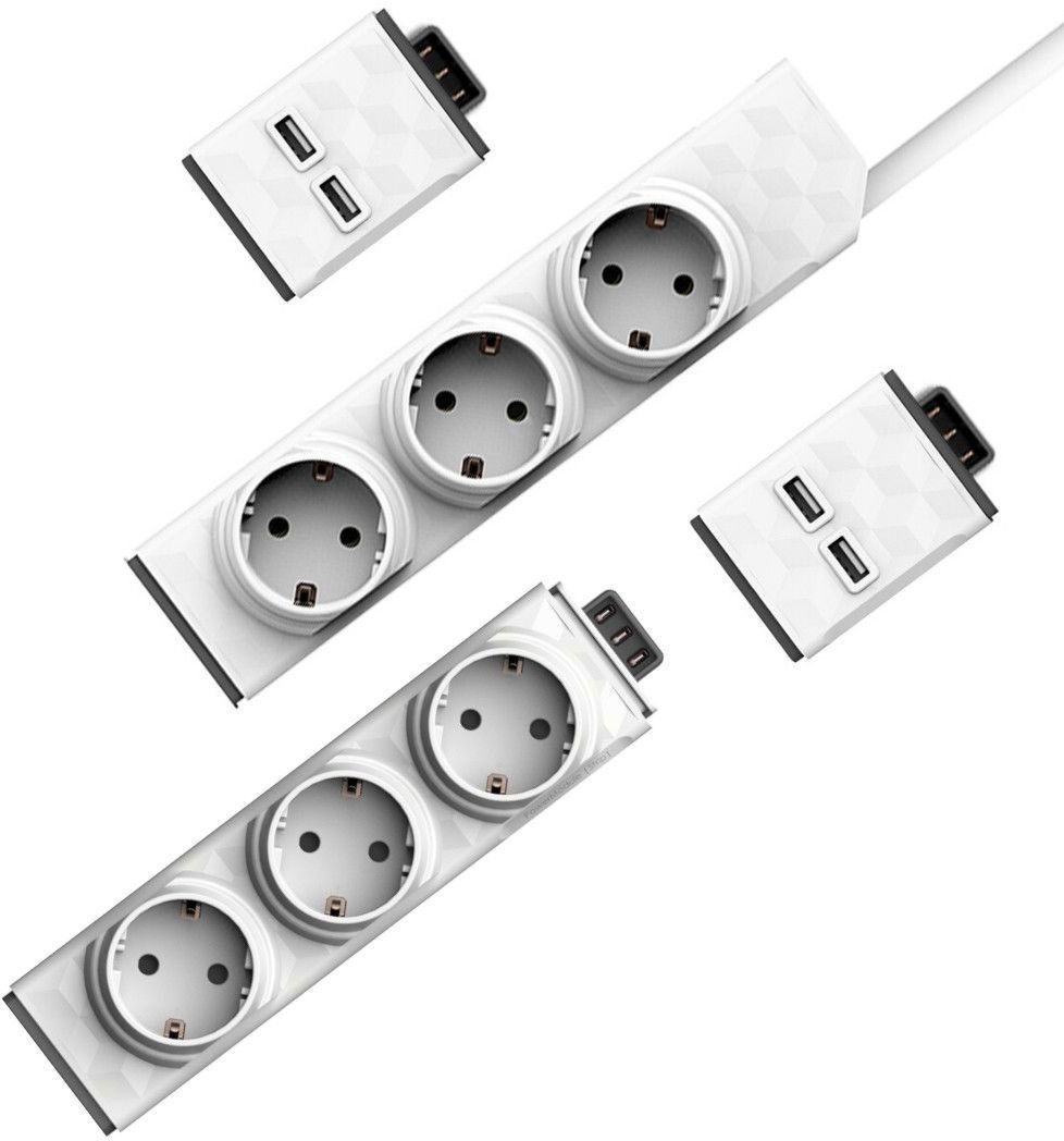 Przewód zasilający PowerCube PowerStrip Modular Switch 1,5m + modul Strip + 2x USB modul