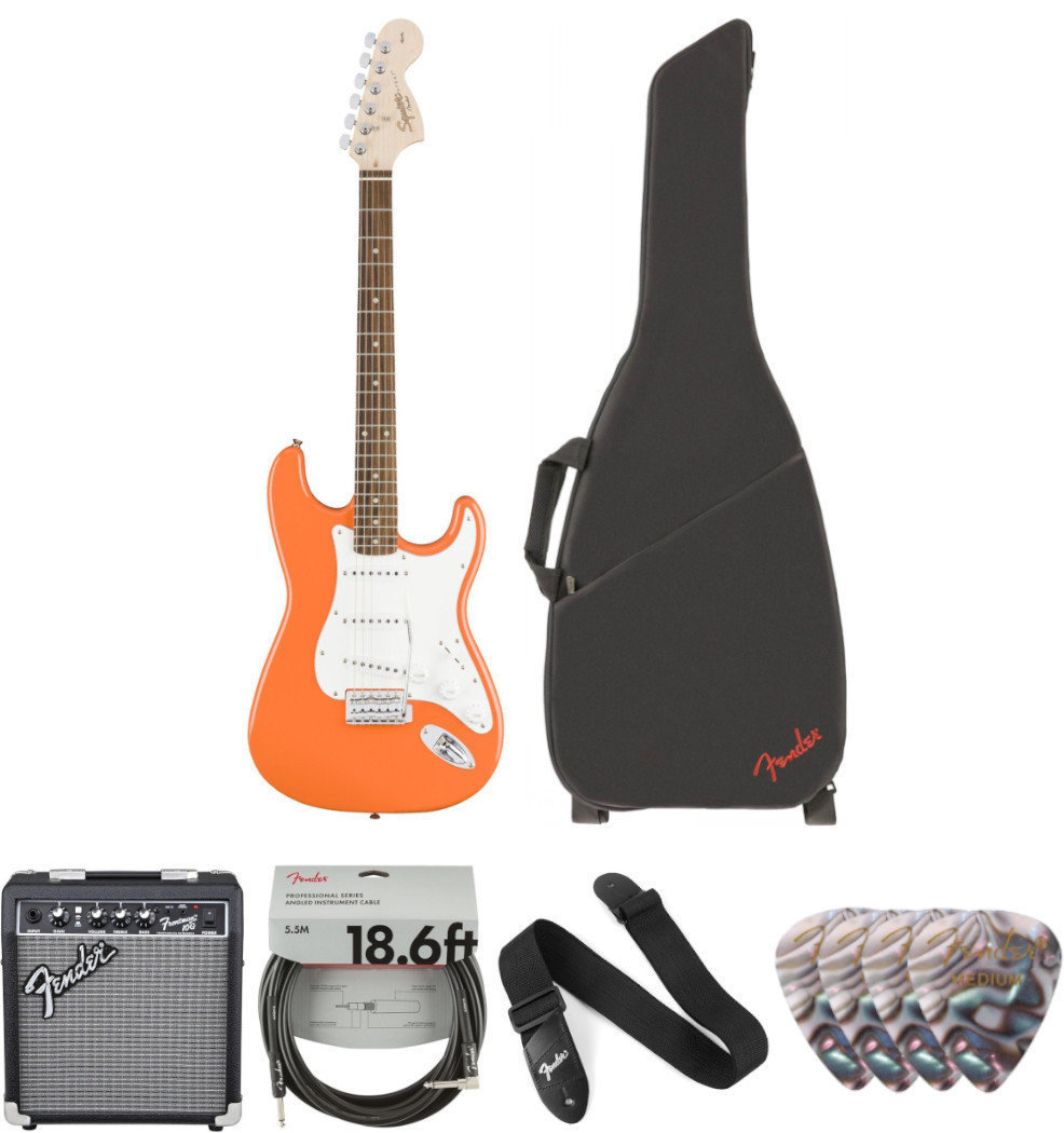 Guitare électrique Fender Squier Affinity Series Stratocaster IL Competition Orange Deluxe SET Competition Orange Guitare électrique