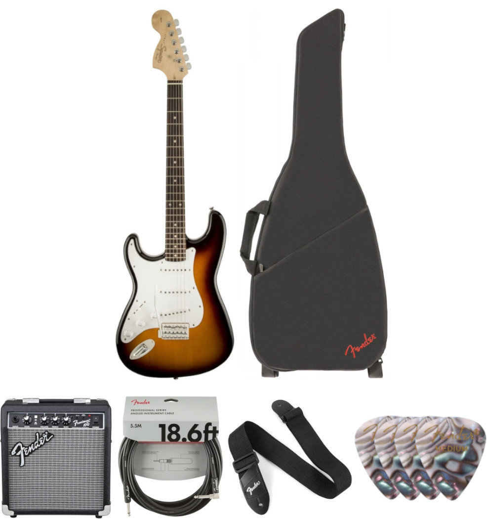 E-Gitarre Fender Squier Affinity Series Stratocaster Brown Sunburst LH Deluxe SET Sunburst