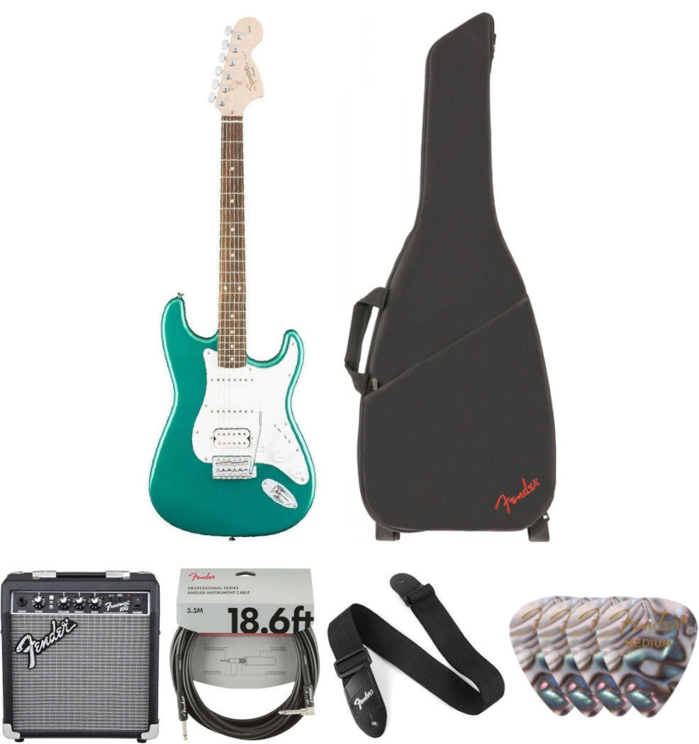 E-Gitarre Fender Squier Affinity Series Stratocaster HSS IL Race Green Deluxe SET Race Green