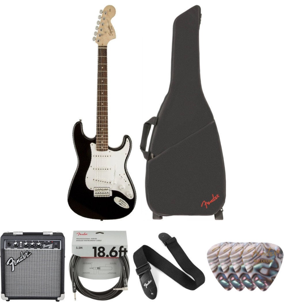 Guitare électrique Fender Squier Affinity Series Stratocaster IL Black Deluxe SET Black Guitare électrique