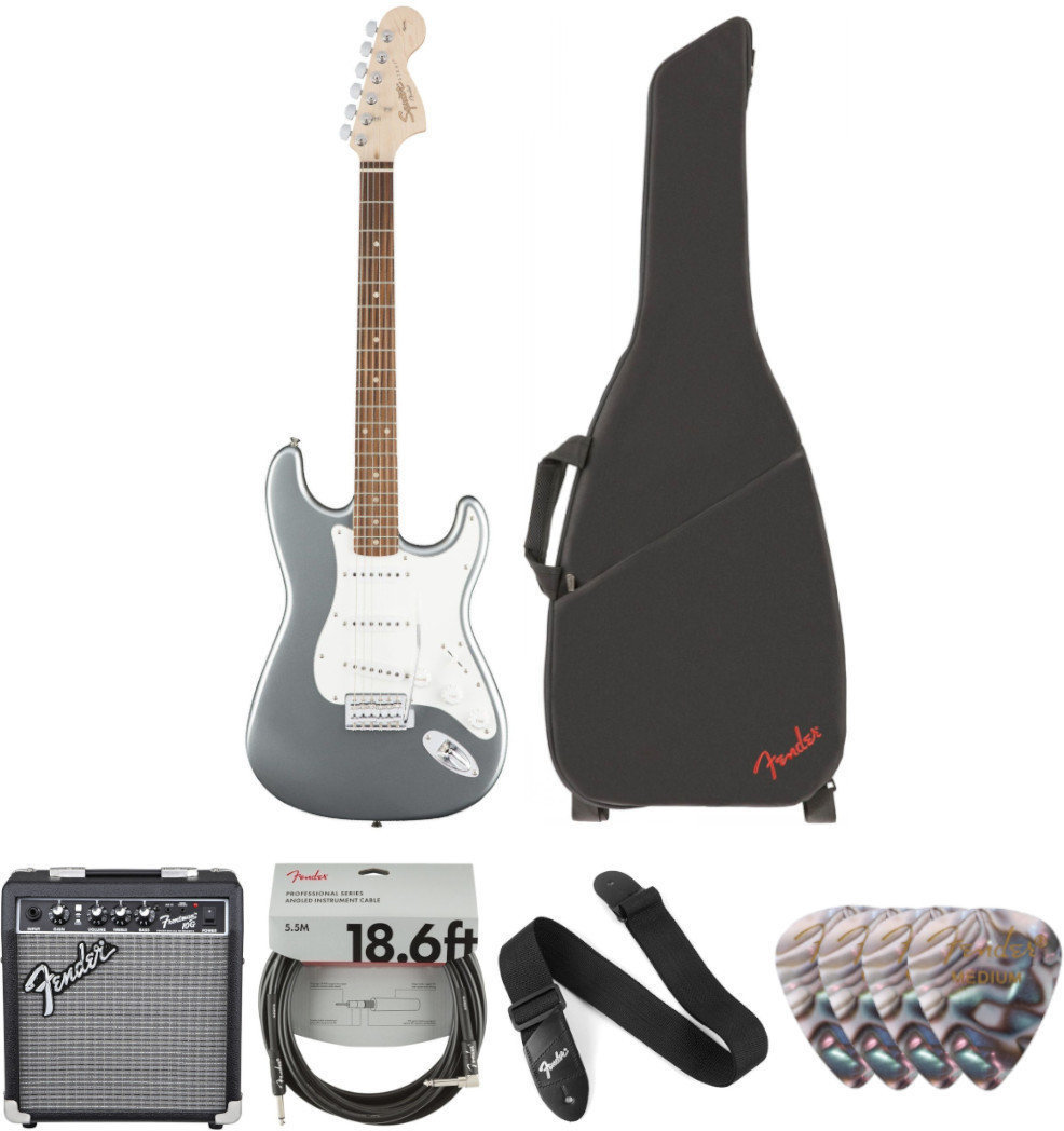 E-Gitarre Fender Squier Affinity Series Stratocaster IL Slick Silver Deluxe SET Slick Silver