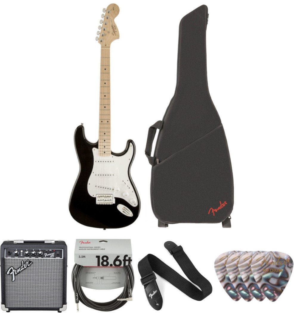 Elektromos gitár Fender Squier Affinity Series Stratocaster MN Black Deluxe SET Fekete