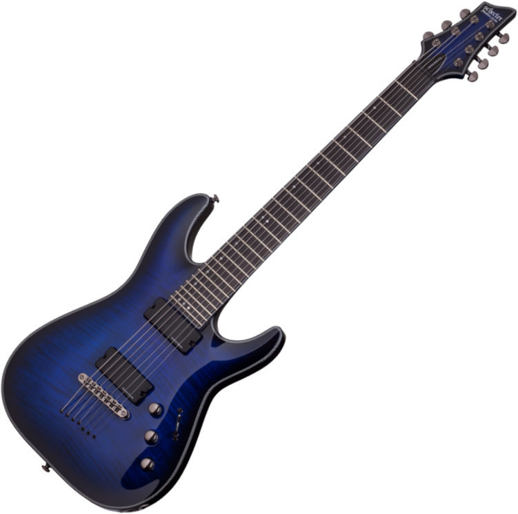 7-strenget elektrisk guitar Schecter Blackjack SLS C-7 A See Thru Blue Burst