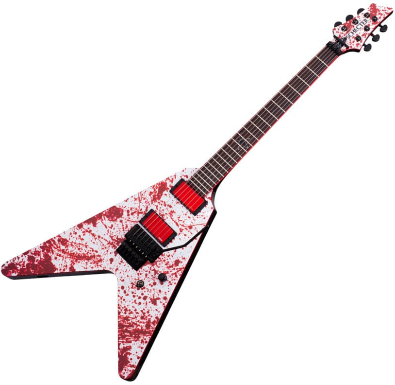 Elektrische gitaar Schecter Gary Holt V-1 FR Gloss Black w/Gary Holt Blood Spatter