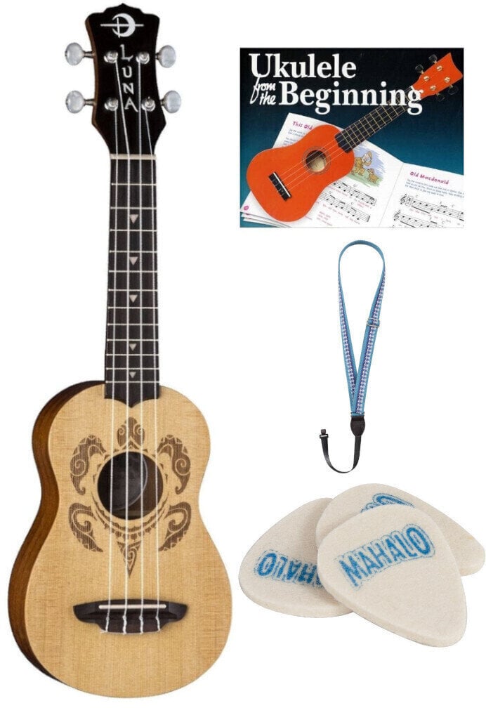 Soprano ukulele Luna UKE-HONU-SPR SET Soprano ukulele Hawaiian Turtle Design