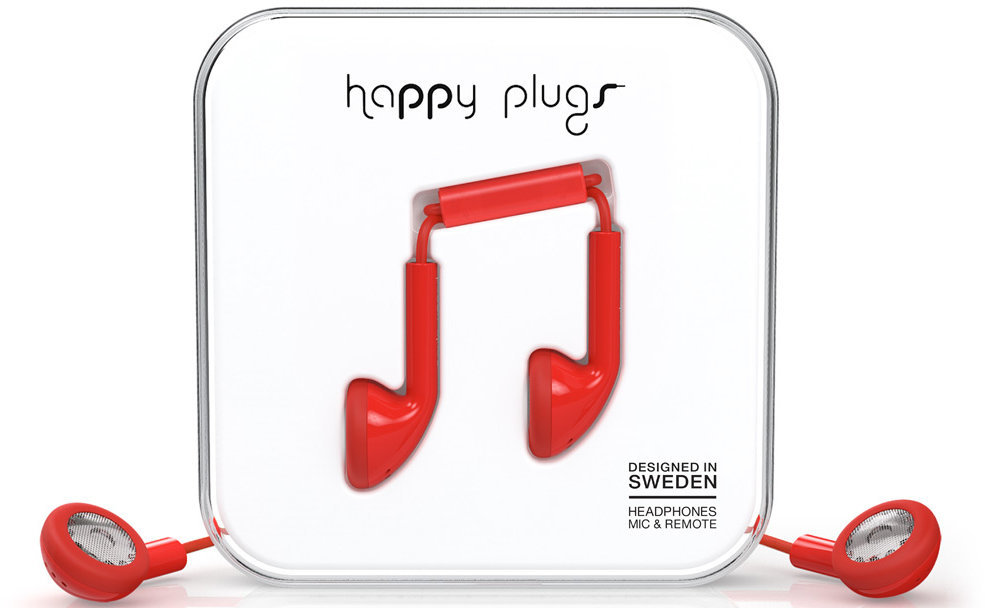 En la oreja los auriculares Happy Plugs Earbud Red