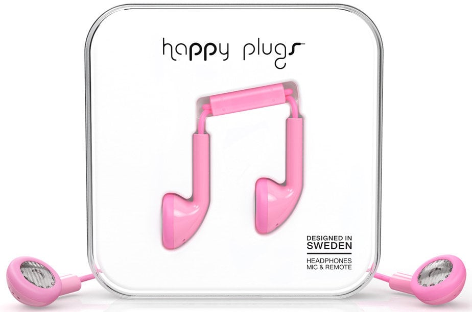 En la oreja los auriculares Happy Plugs Earbud Pink