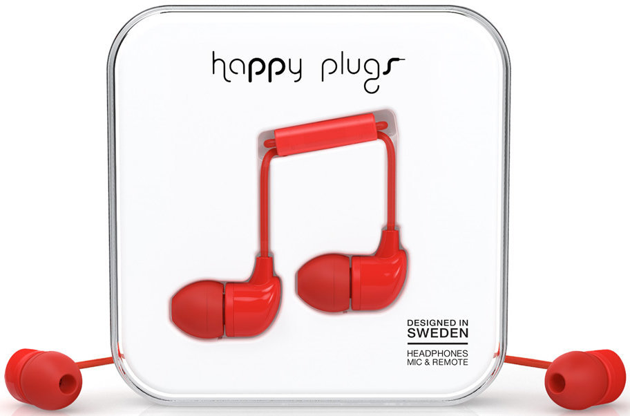 En la oreja los auriculares Happy Plugs In-Ear Red