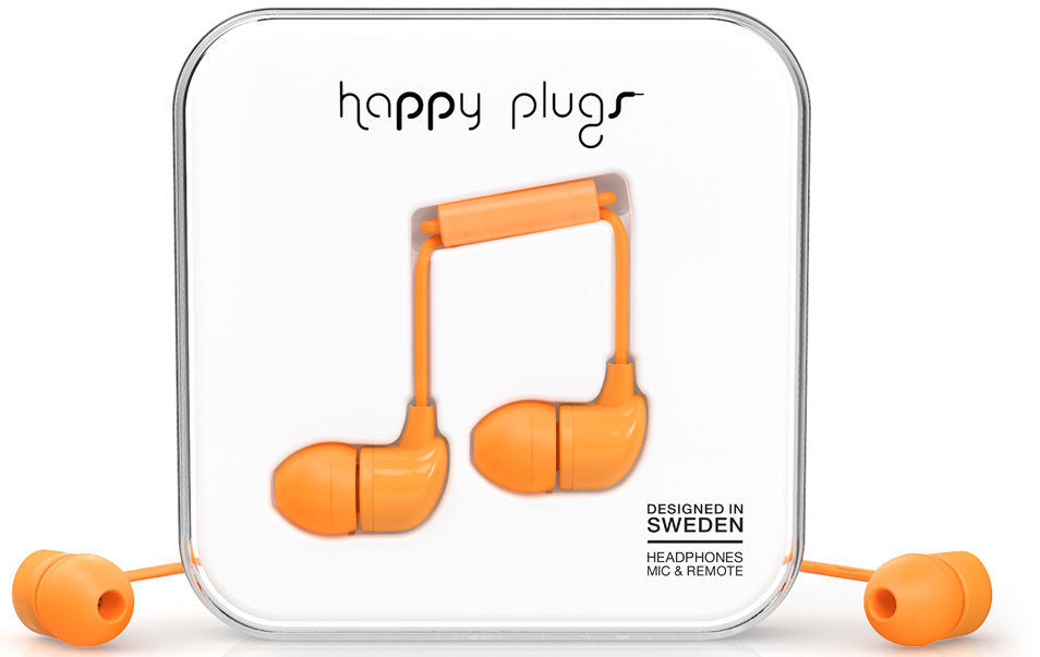 En la oreja los auriculares Happy Plugs In-Ear Orange