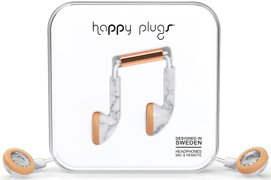 In-Ear Headphones Happy Plugs Earbud White Marble Rose Gold