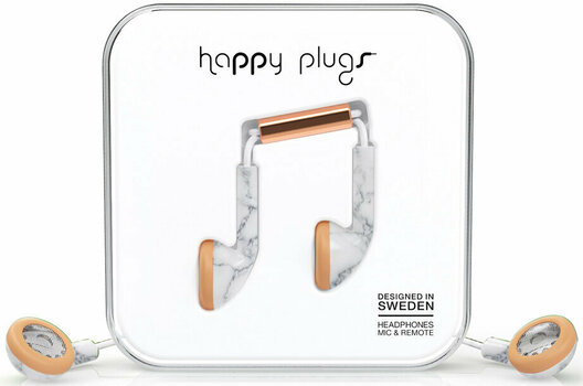 En la oreja los auriculares Happy Plugs Earbud White Marble Rose Gold - 1