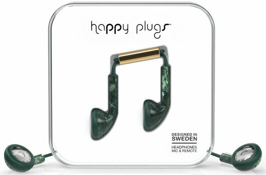 En la oreja los auriculares Happy Plugs Earbud Jade Green Marble - 1