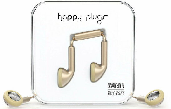 En la oreja los auriculares Happy Plugs Earbud Champagne Matte Deluxe Edition - 1