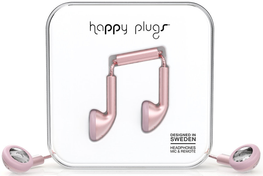 Auscultadores intra-auriculares Happy Plugs Earbud Pink Gold Matte Deluxe Edition