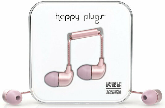 En la oreja los auriculares Happy Plugs In-Ear Pink Gold Matte Deluxe Edition - 1