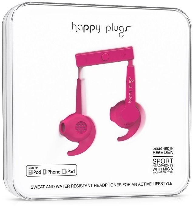 En la oreja los auriculares Happy Plugs Sport MFI Cerise