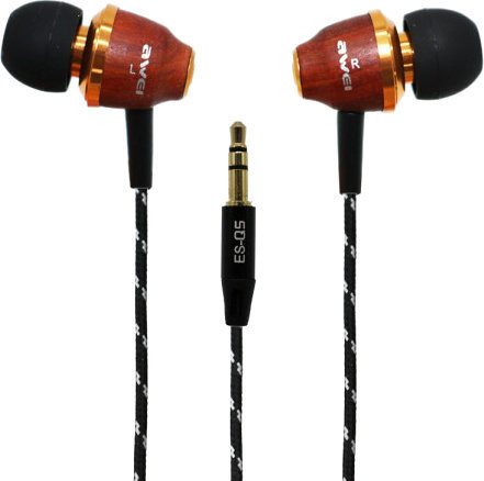 Slušalke za v uho AWEI ES-Q5 Wood Headphone Red