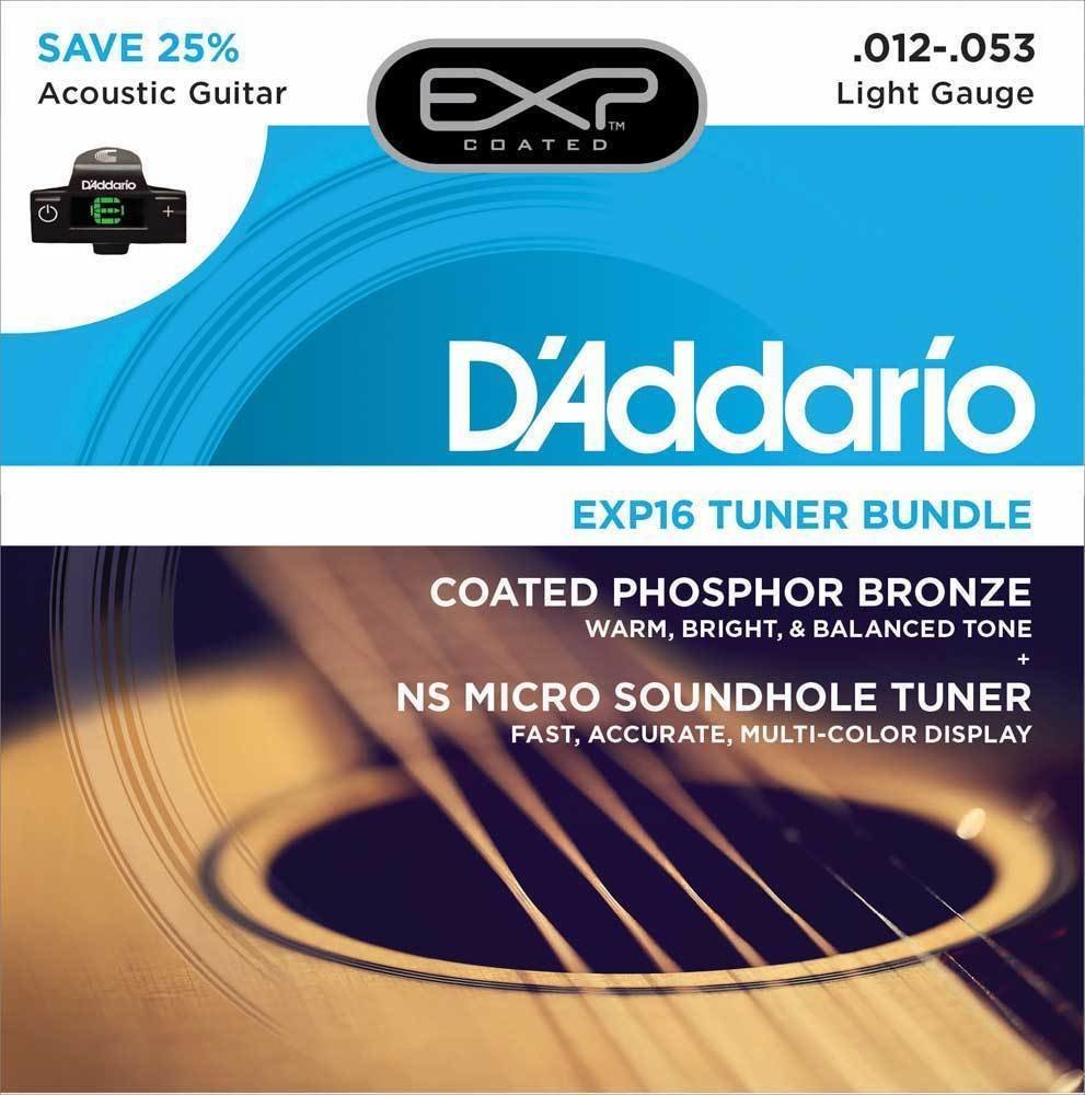 Cordes de guitares acoustiques D'Addario EXP16-CT15 Phosphor Bronze Light/Soundhole Tuner CT-15