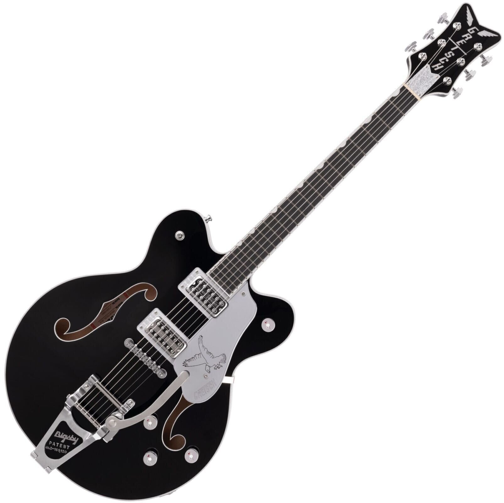 Halvakustisk guitar Gretsch G6636TSL Black Silver Falcon Center Block WC Sort