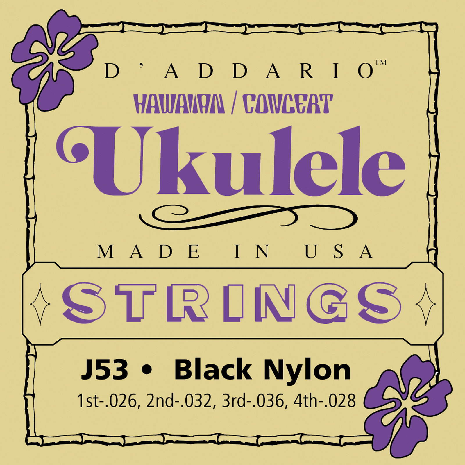Strenge til koncertukulele D'Addario J53 Ukulele 4-Nylon Strings Black