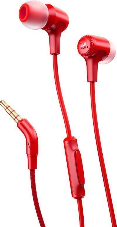 En la oreja los auriculares JBL E15 Red