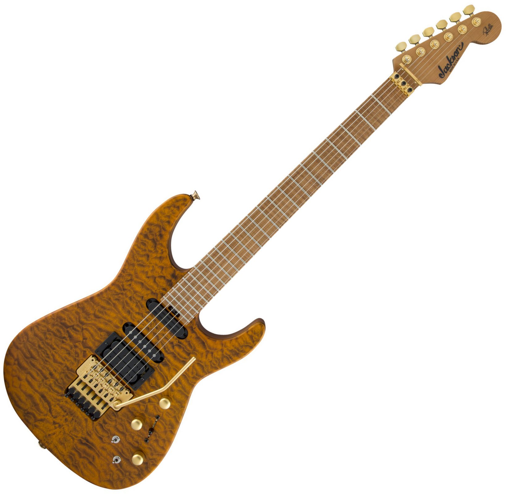 Guitare électrique Jackson USA Phil Collen PC1 Satin Flame MN Transparent Amber