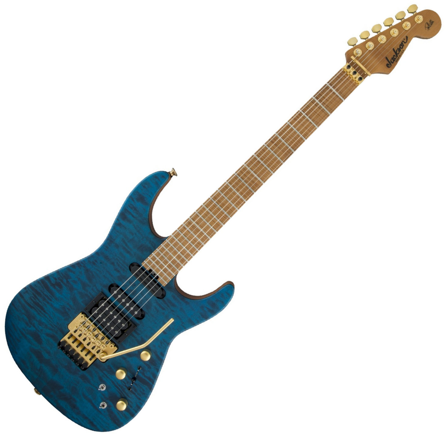 Guitare électrique Jackson USA Phil Collen PC1 Satin Flame MN Satin Transparent Blue