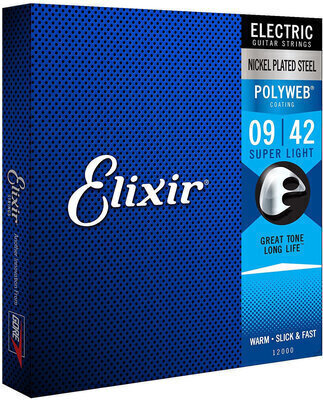 Cordes pour guitares électriques Elixir 12000 Polyweb 9-42