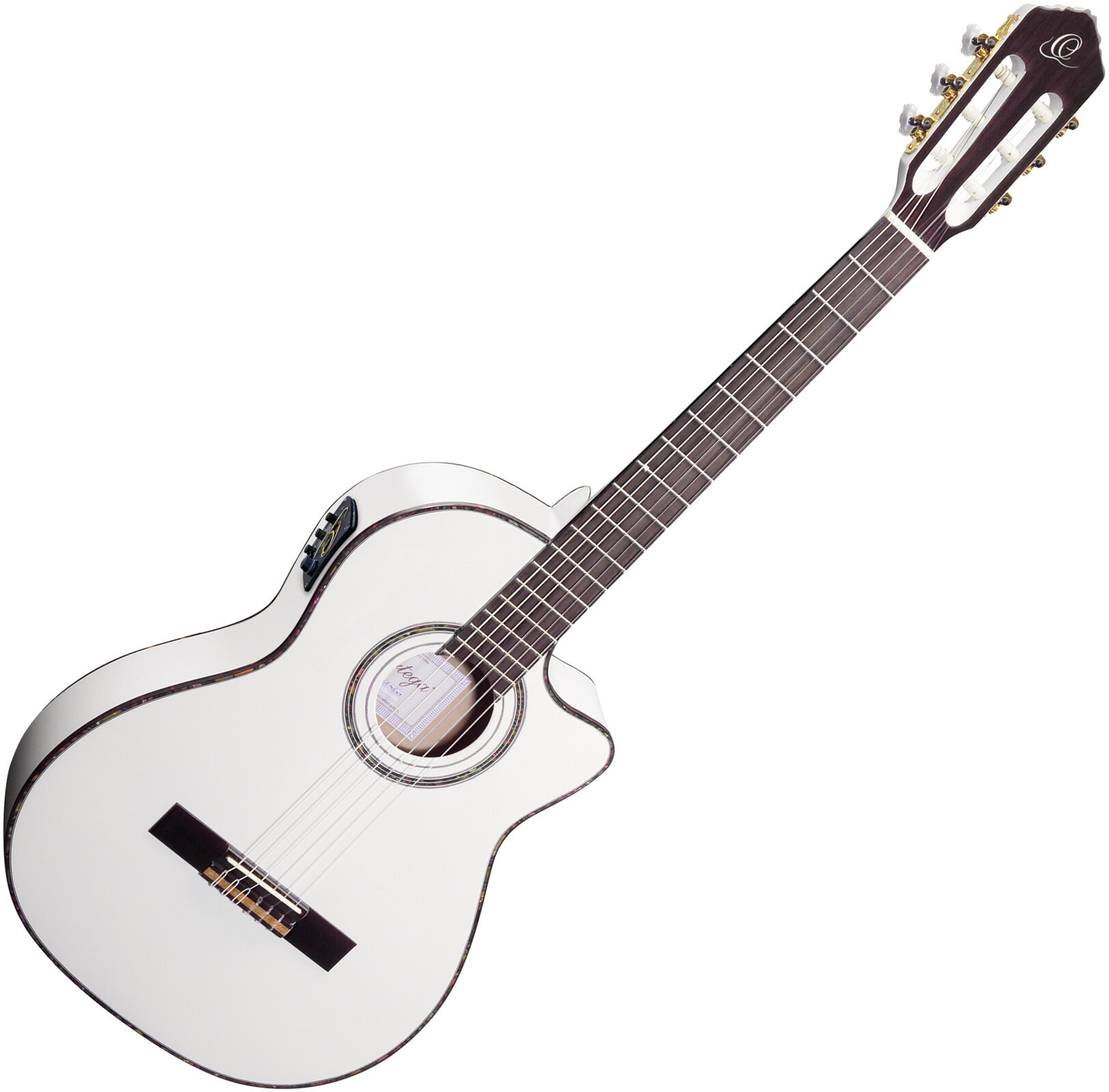 Guitarra clássica com pré-amplificador Ortega RCE145 4/4 Branco